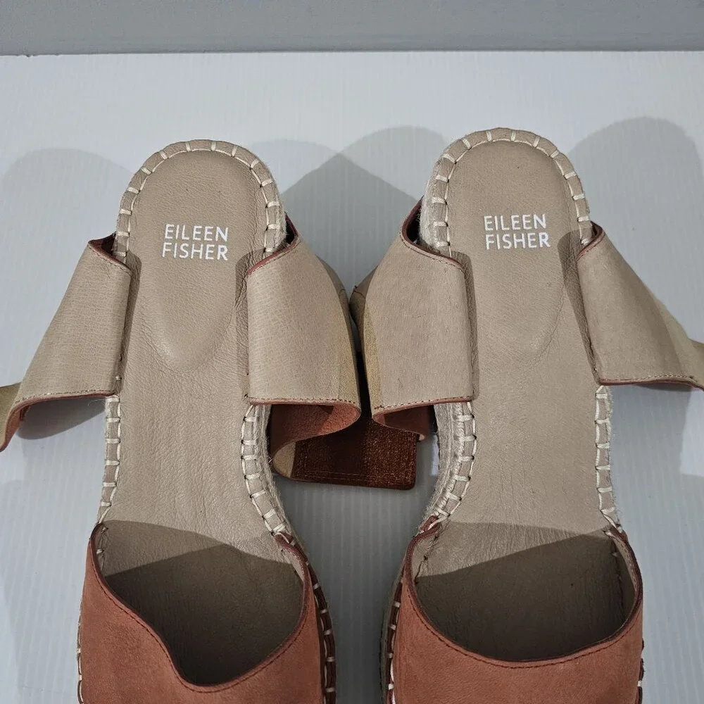 Eileen Fisher Weslia Espadrille Wedge Sandal Womens 9.5 Burnt Orange Leather